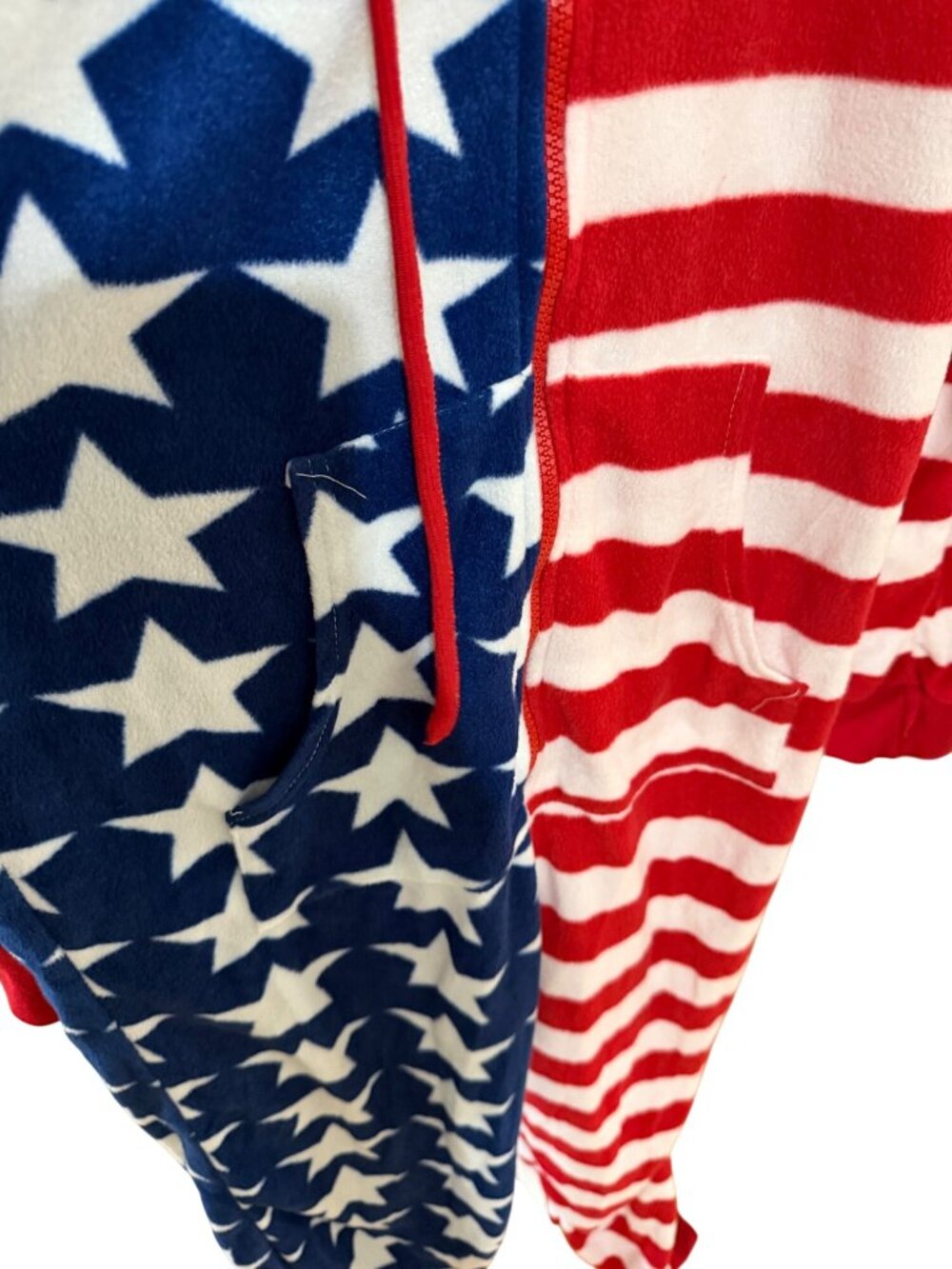 Follow Me American Flag Fleece Hooded Zip Jumpsuit Onesie Pajamas S Unisex - Picture 3 of 6